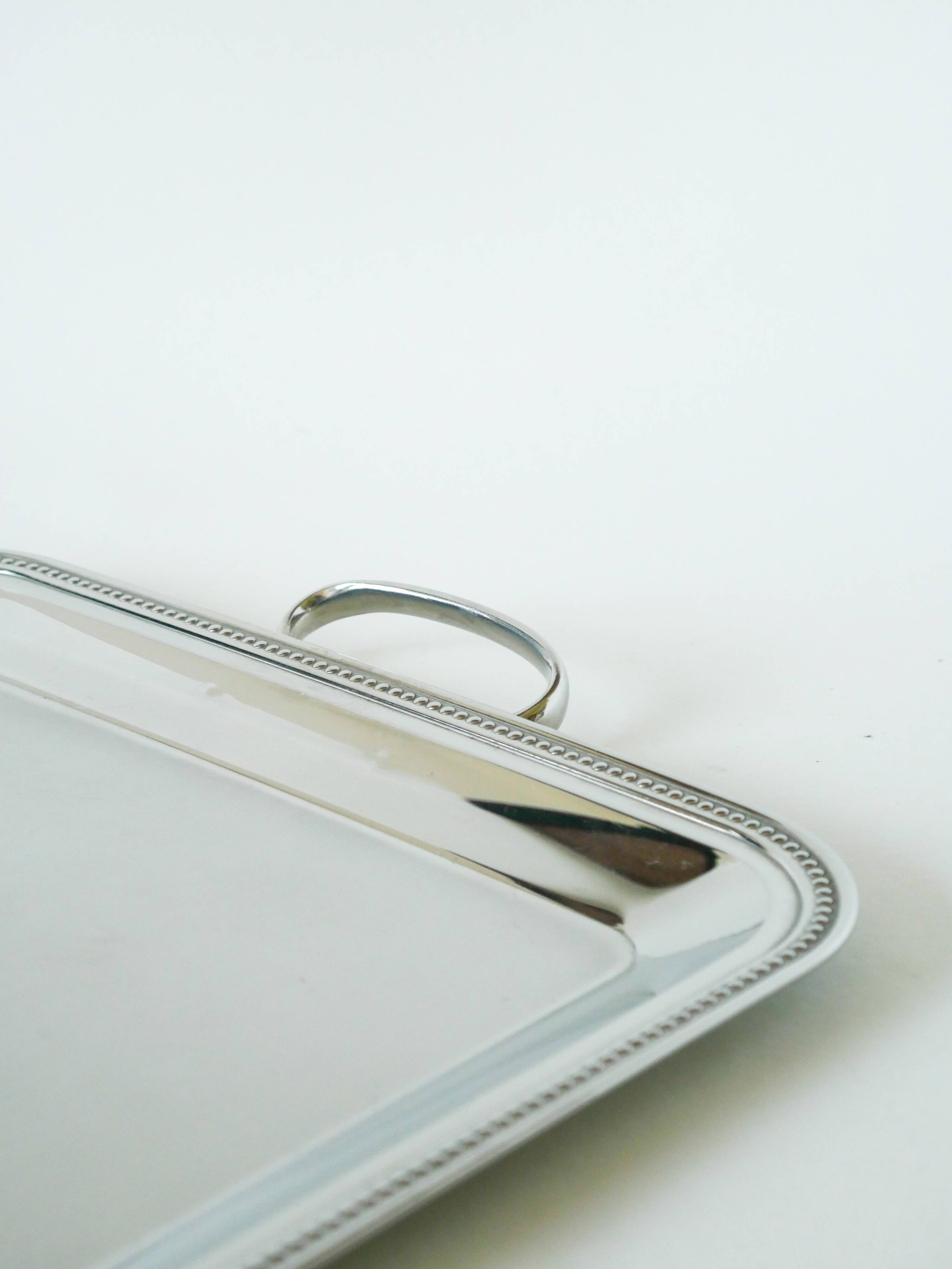 Large stainless steel tray, worked, Made in France, 1970