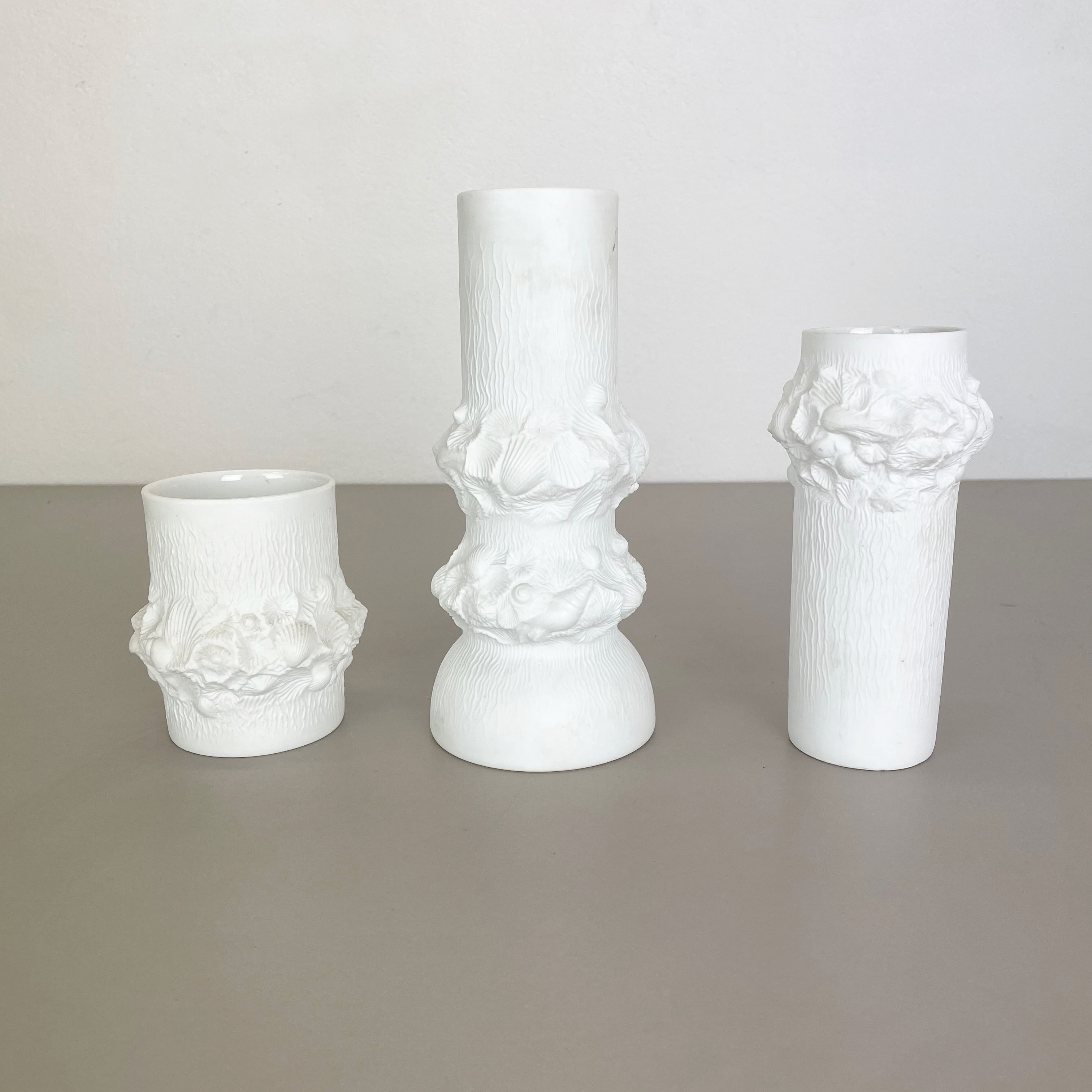Set of 3 Original OP Art Biscuit Porcelain Vases by AK Kaiser, Germany, 1970s