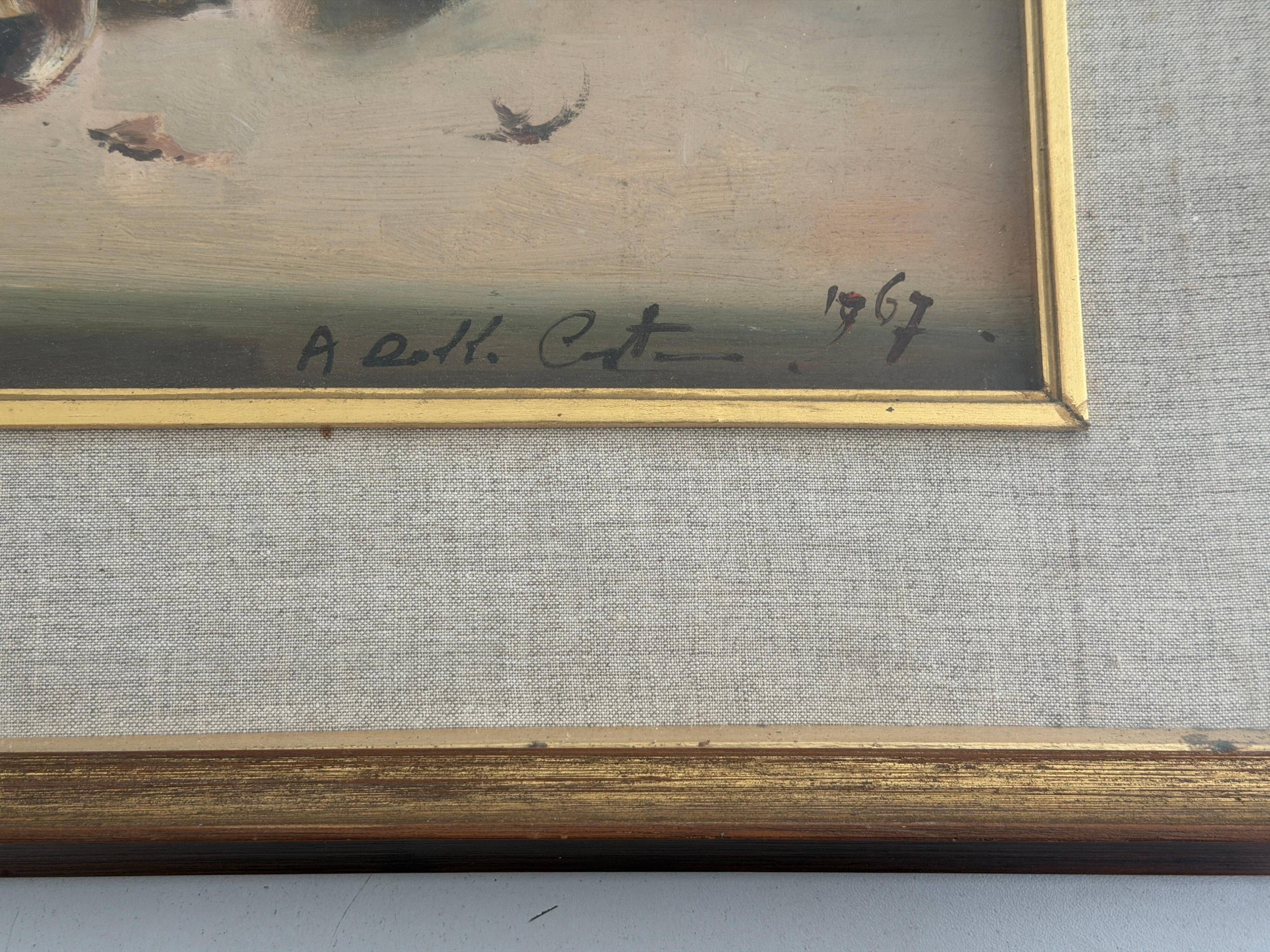 Still life with pomegranates and walnuts Oil painting on canvas signed, 1967, Italy