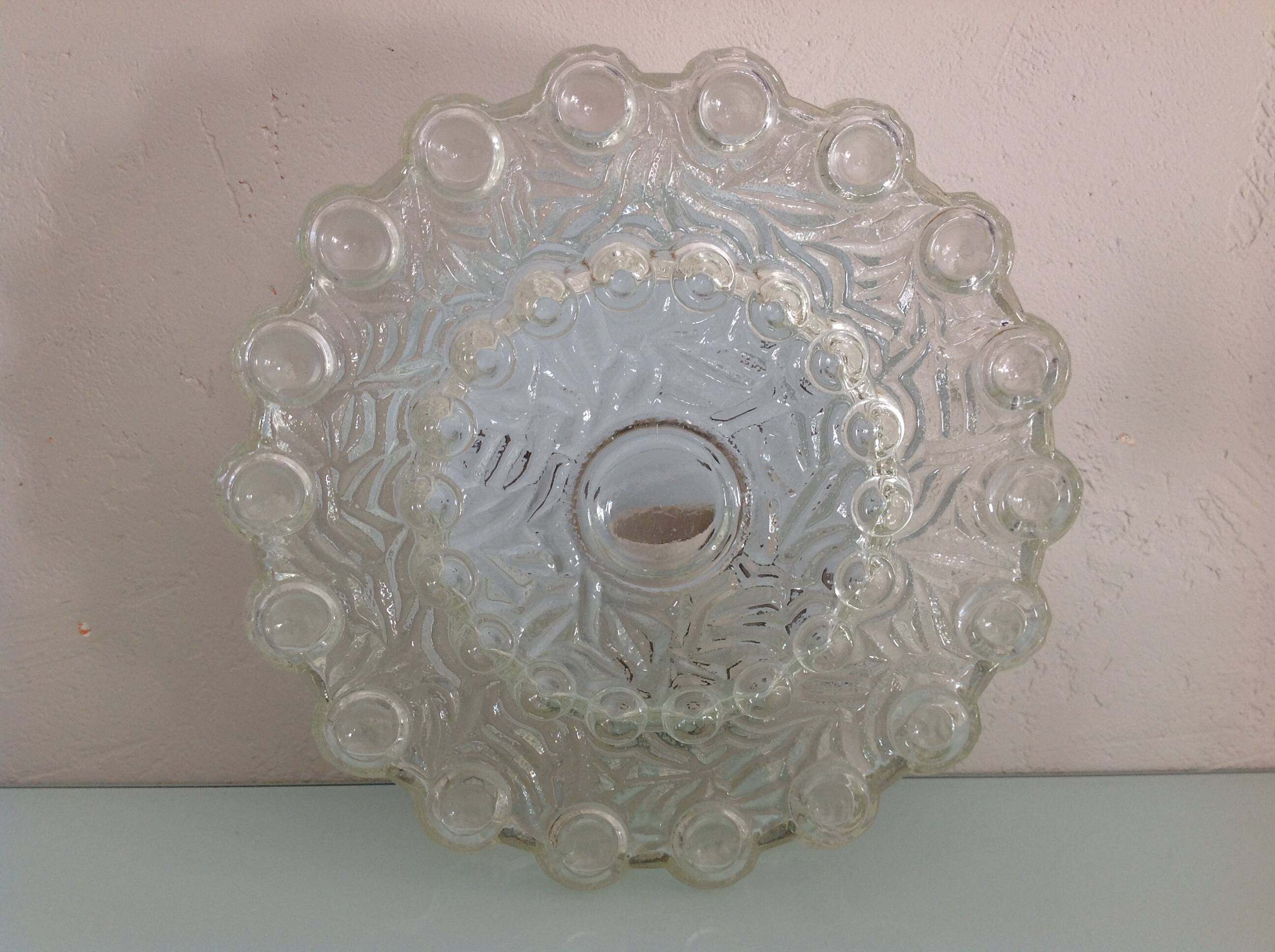 Round vintage bubbled glass ceiling light from the 60s and 70s