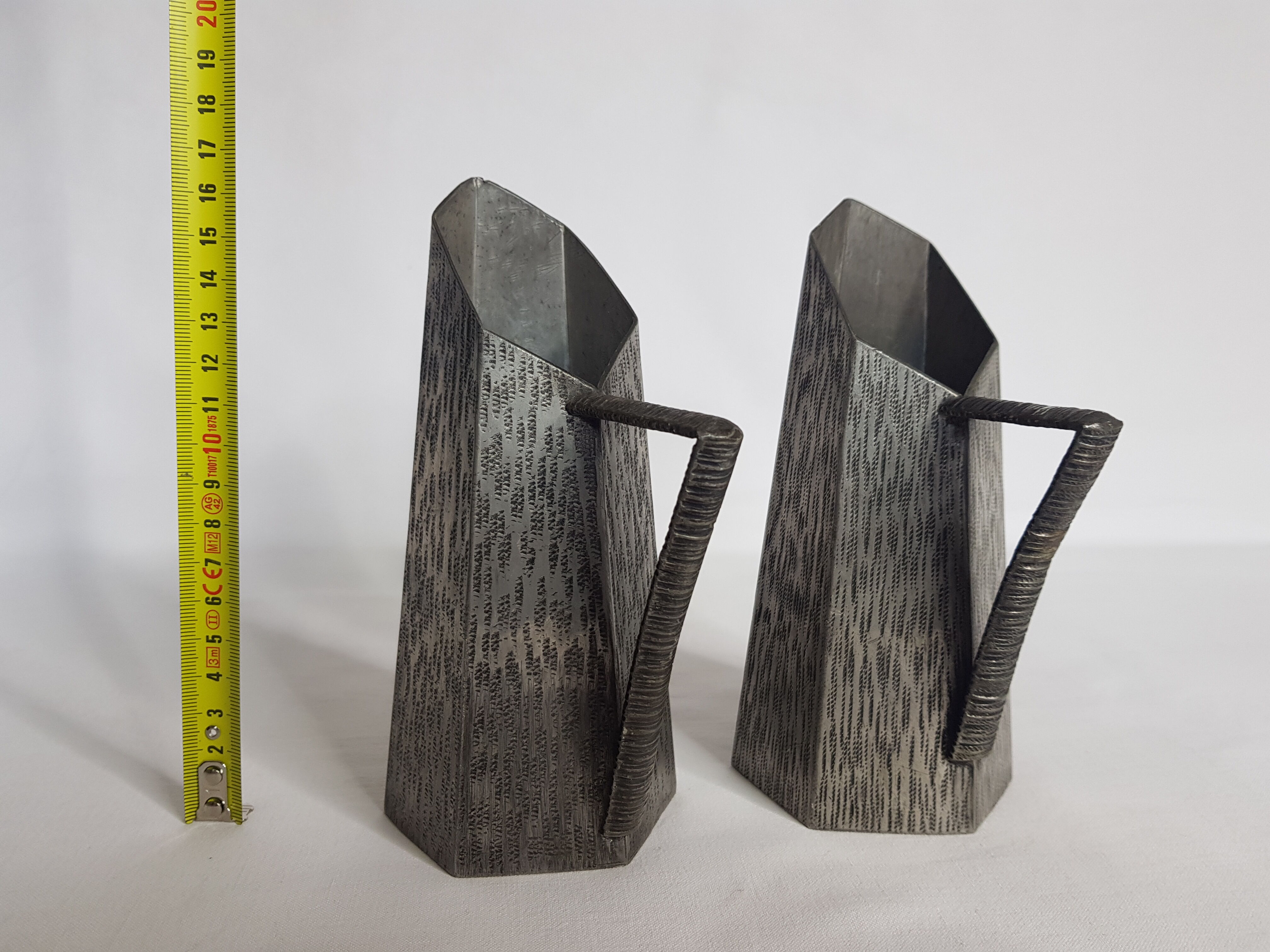 Two small vases of art textured original design Irman pewter