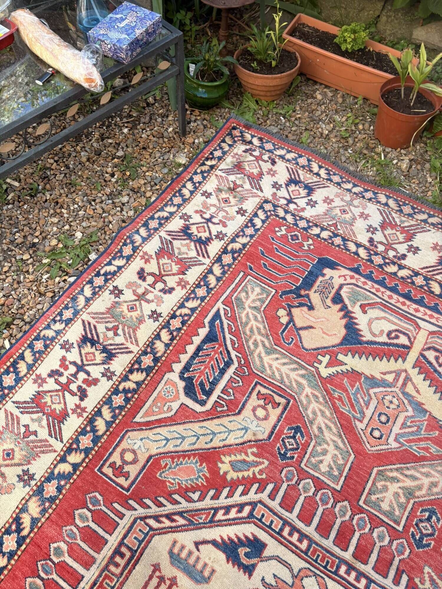 Antique Caucasian Shirvan carpet from the late 19th century, handmade wool, 183x275cm.