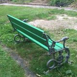 Early 1900's wood and cast iron bench with dog's head and snakes