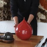 Impressive red ceramic vase, Belgian work, 1960s.
