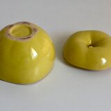Yellow glazed ceramic box in the shape of an apple, 1970