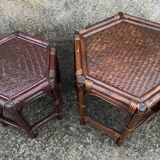 Pair of nesting tables, bamboo and rattan, vintage, 80s