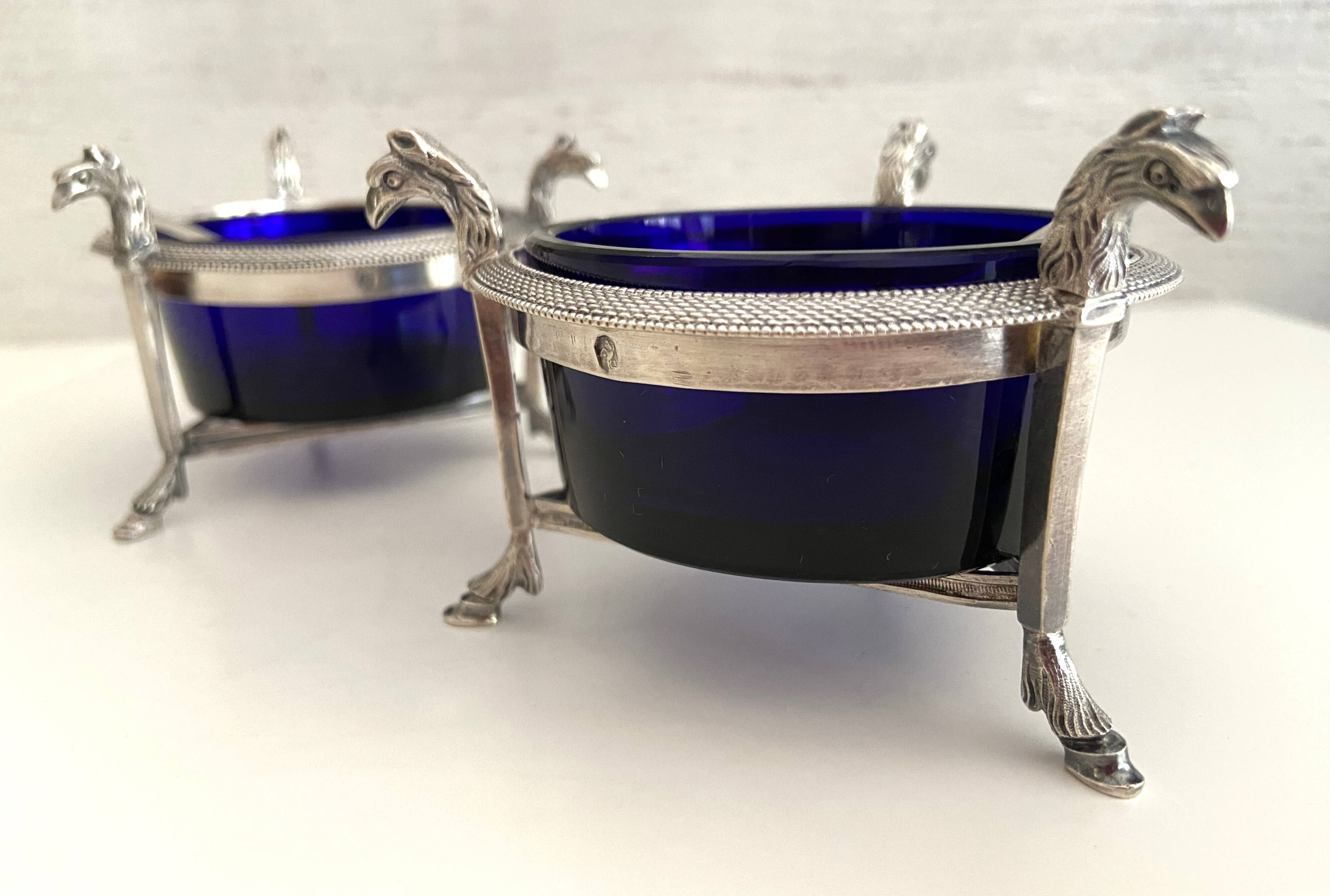 Salières en argent massif (950°/°°°) poinçon 1er coq, époque Empire Consulat