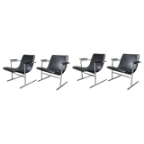 Pair of armchairs " oslo " by rudi verelst for novalux, belgian designer, chrome metal, ca 1970s