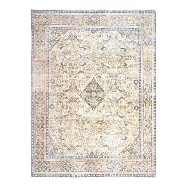 1970s Vintage Persian Handmade Wool Cotton Light Beige Area Rug