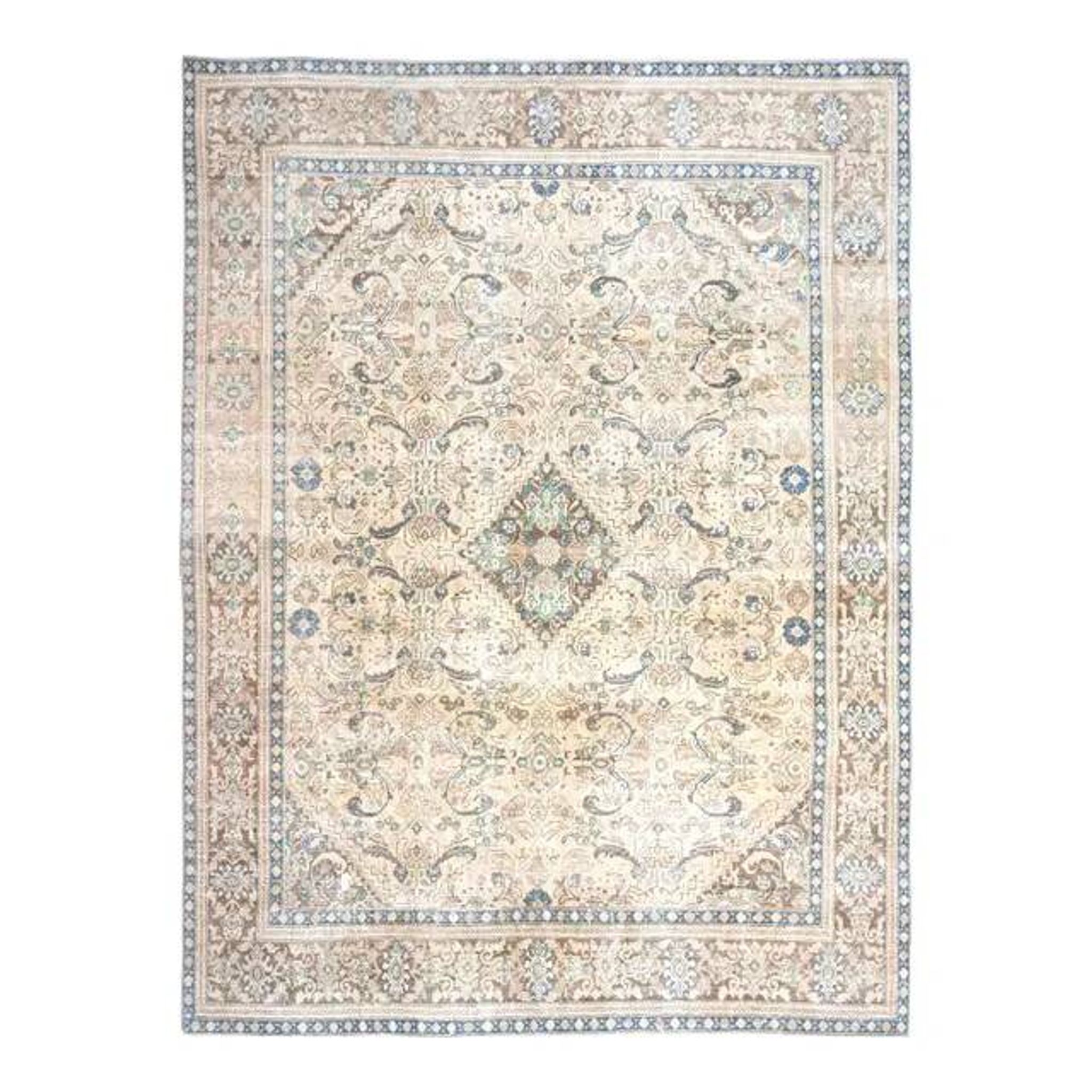 1970s Vintage Persian Handmade Wool Cotton Light Beige Area Rug