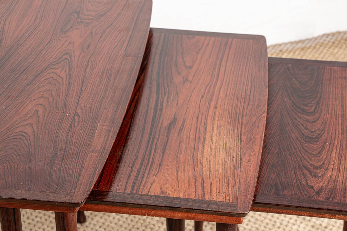 Three Danish nesting tables in rosewood by Mobelintersia 1960.