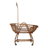 Vintage rattan cradle bassinet on wheels retro Scandinavian design baby bed