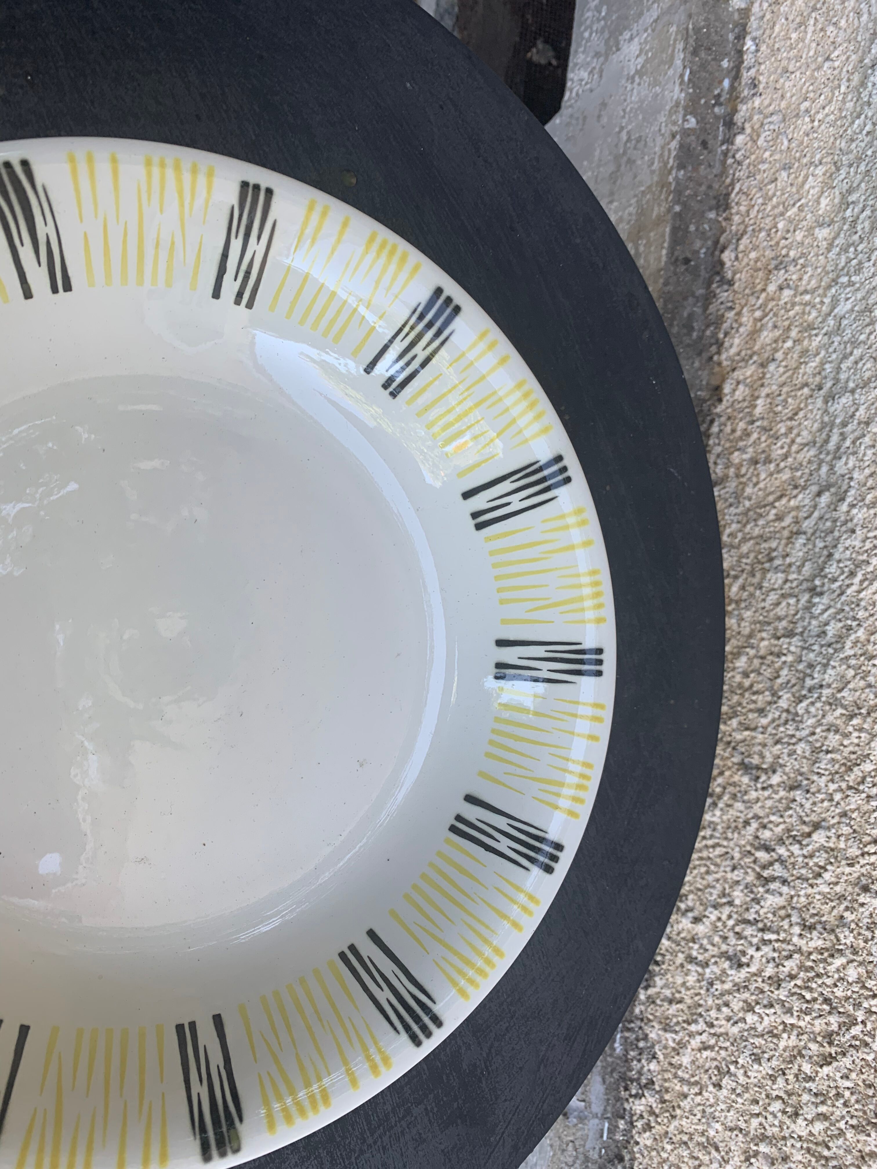 Hollow plate in enamelled ceramic FB number 63 design and vintage pattern