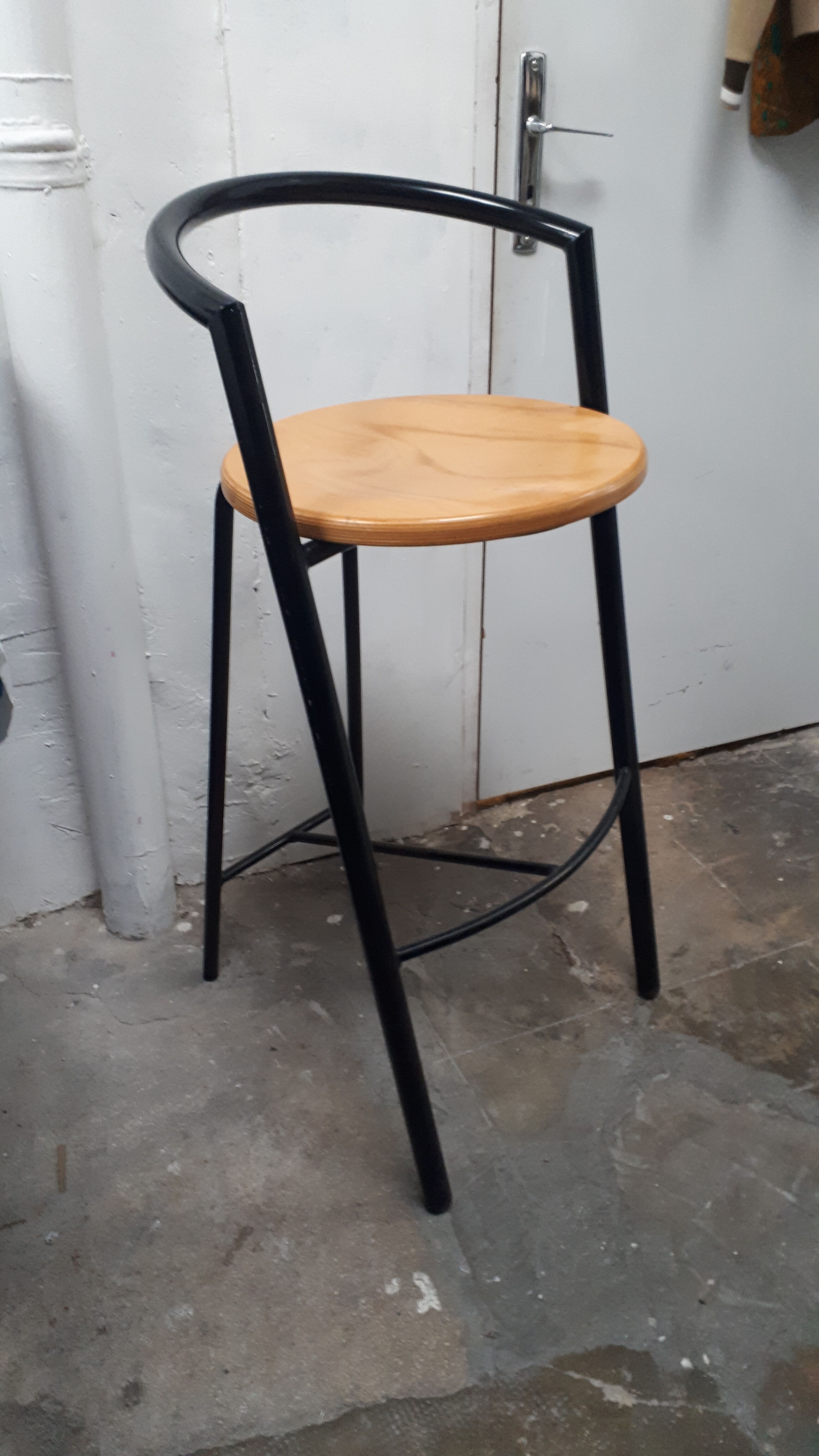 pair stool bar design vintage 1980 black metal wood