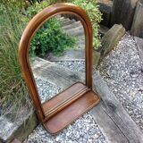 Arched rattan mirror with shelf/vintage 60s-70s