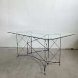 Steel Wire and Rattan Dining Table or Desk, Japan 1980's