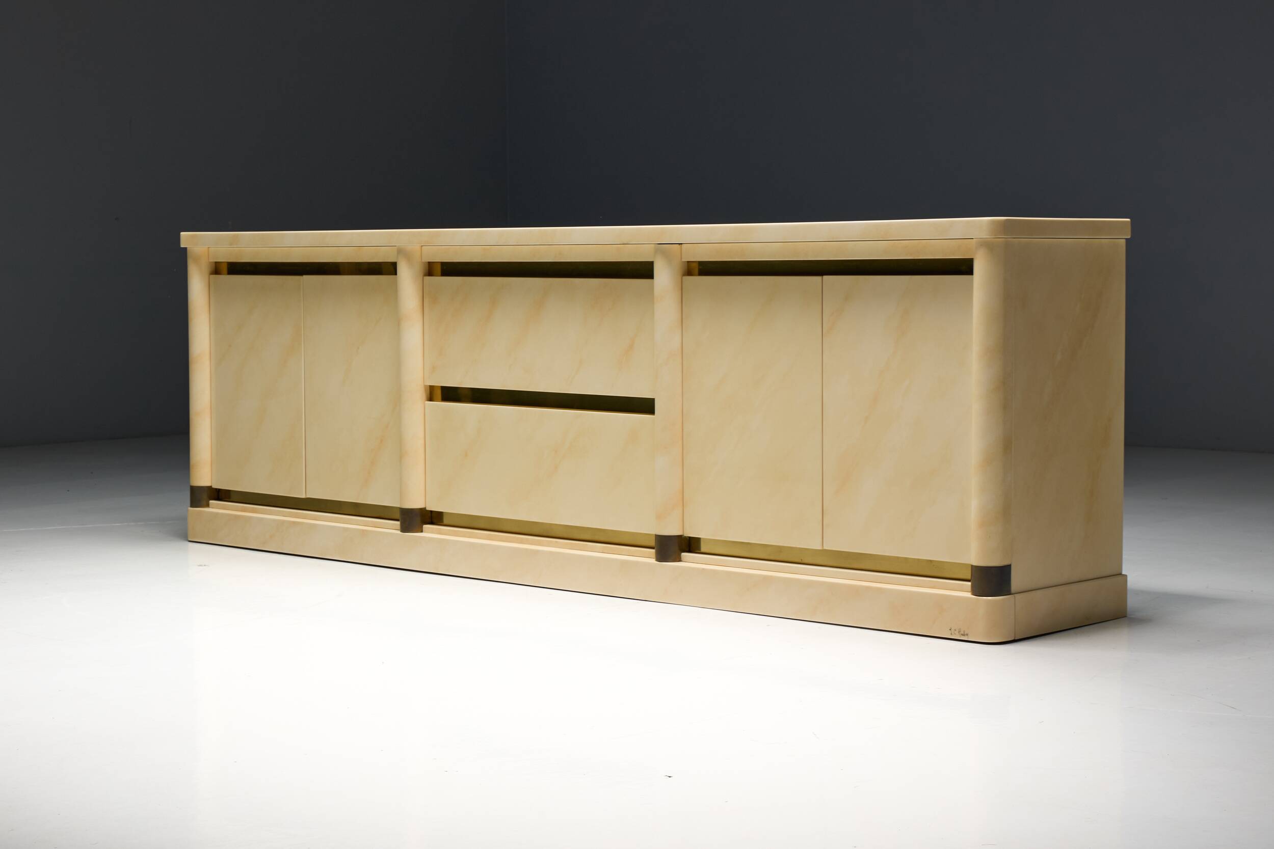 Faux-Marble Lacquered Sideboard by Jean Claude Mahey, France, 1970s