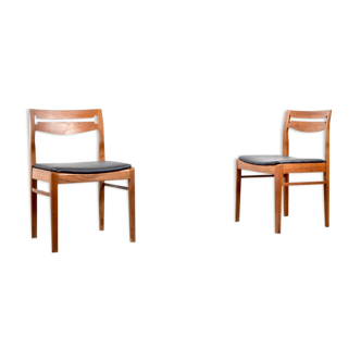 Set of 2 chairs in teak and mid-century leatherette