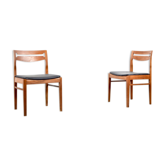 Set de 2 chaises en teck et similicuir milieu du siècle