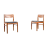 Set of 2 chairs in teak and mid-century leatherette