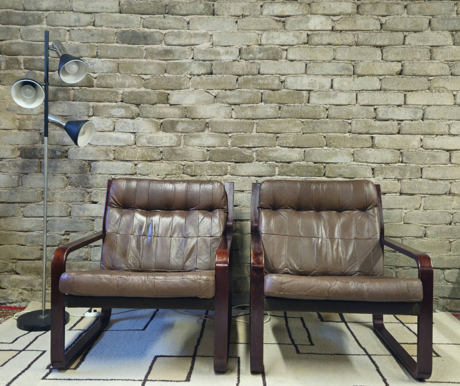 Pair of vintage 1970s faux leather armchairs