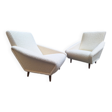 Distex Model Armchairs in White Boucle by Gio Ponti for Manifattura Artigianale Italiana, 1990s, Set of 2