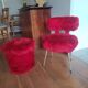vintage red furry chair and pouf Pelfran 1960/1970