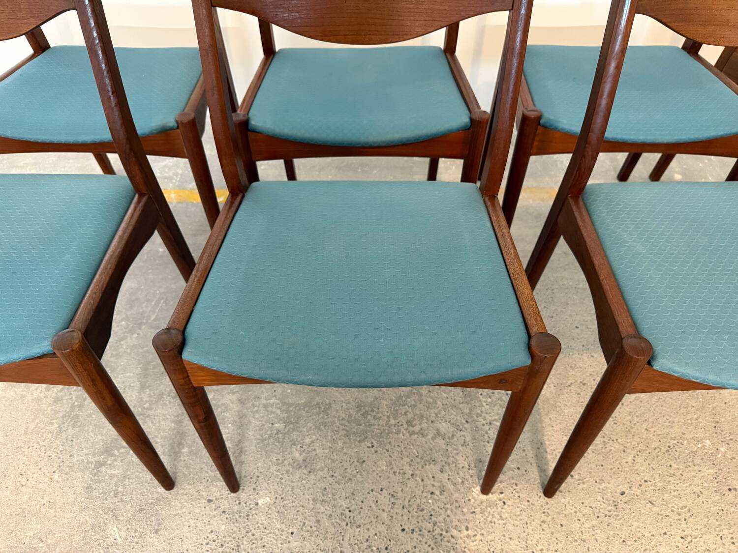 Set of 8 Vintage Danish Chairs by Søren Ladefoged – Teak & Blue Fabric