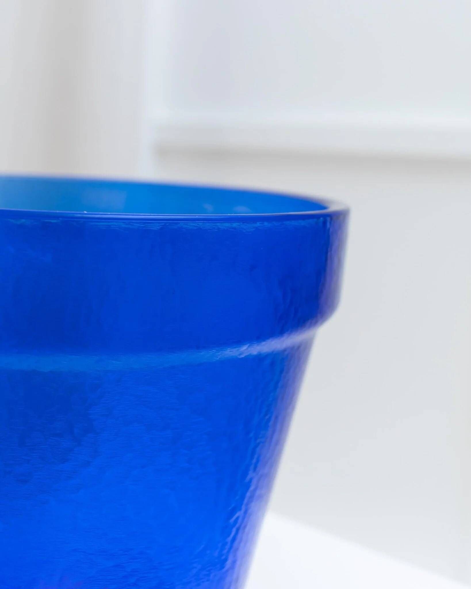Large Vintage Deep Blue Glass Flower Pot with Textured Surface – Mid-Century Italian Glass, 1970s
