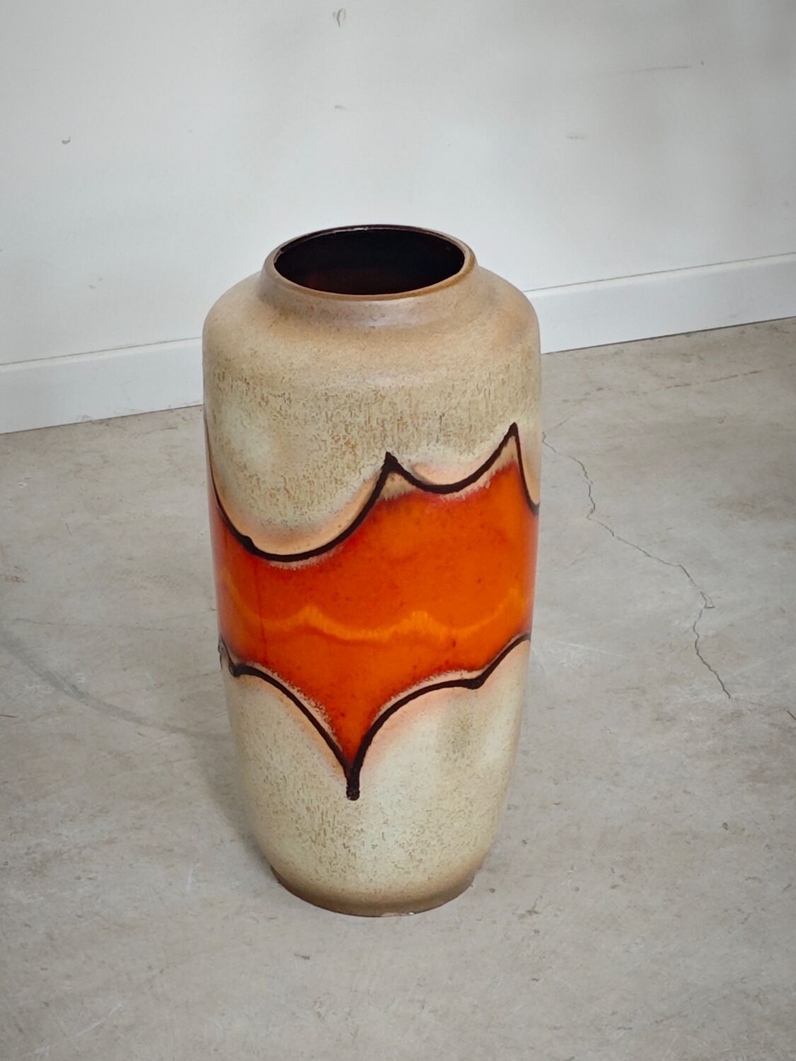 Large West Germany glazed vase with orange and beige shades