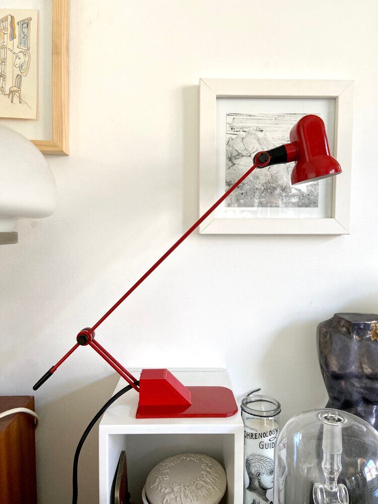 Red metal desk lamp