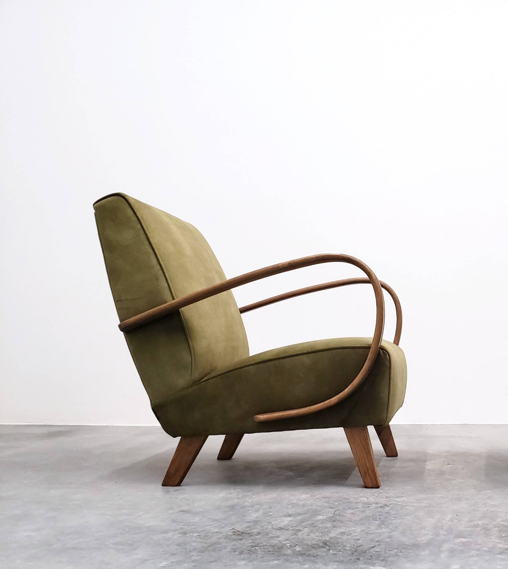1930 Jindrich Halabala Bentwood Armchair in Forest Green Velvet