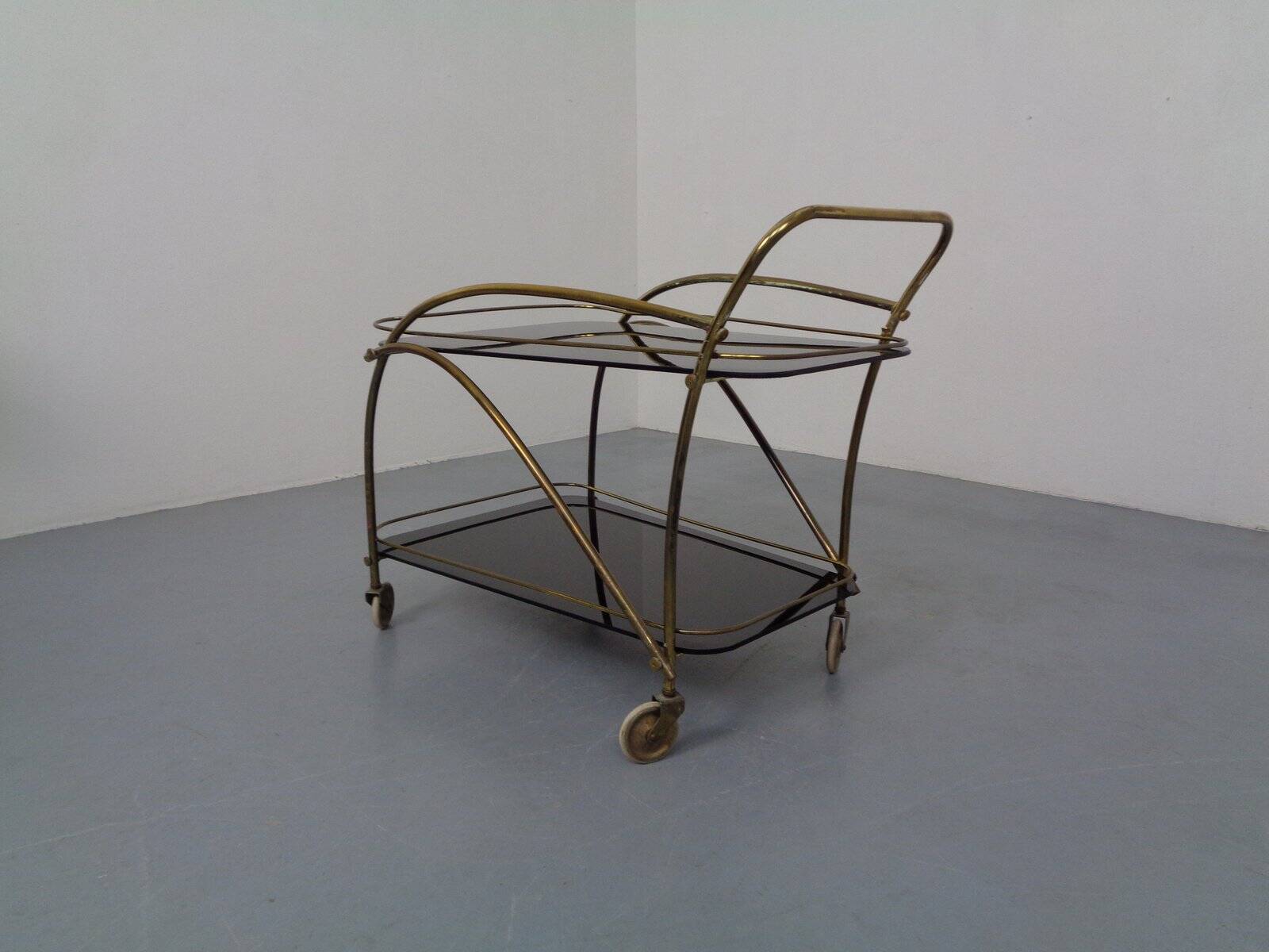 Mid-Century French Brass & Glass Serving Bar Cart, 1960s