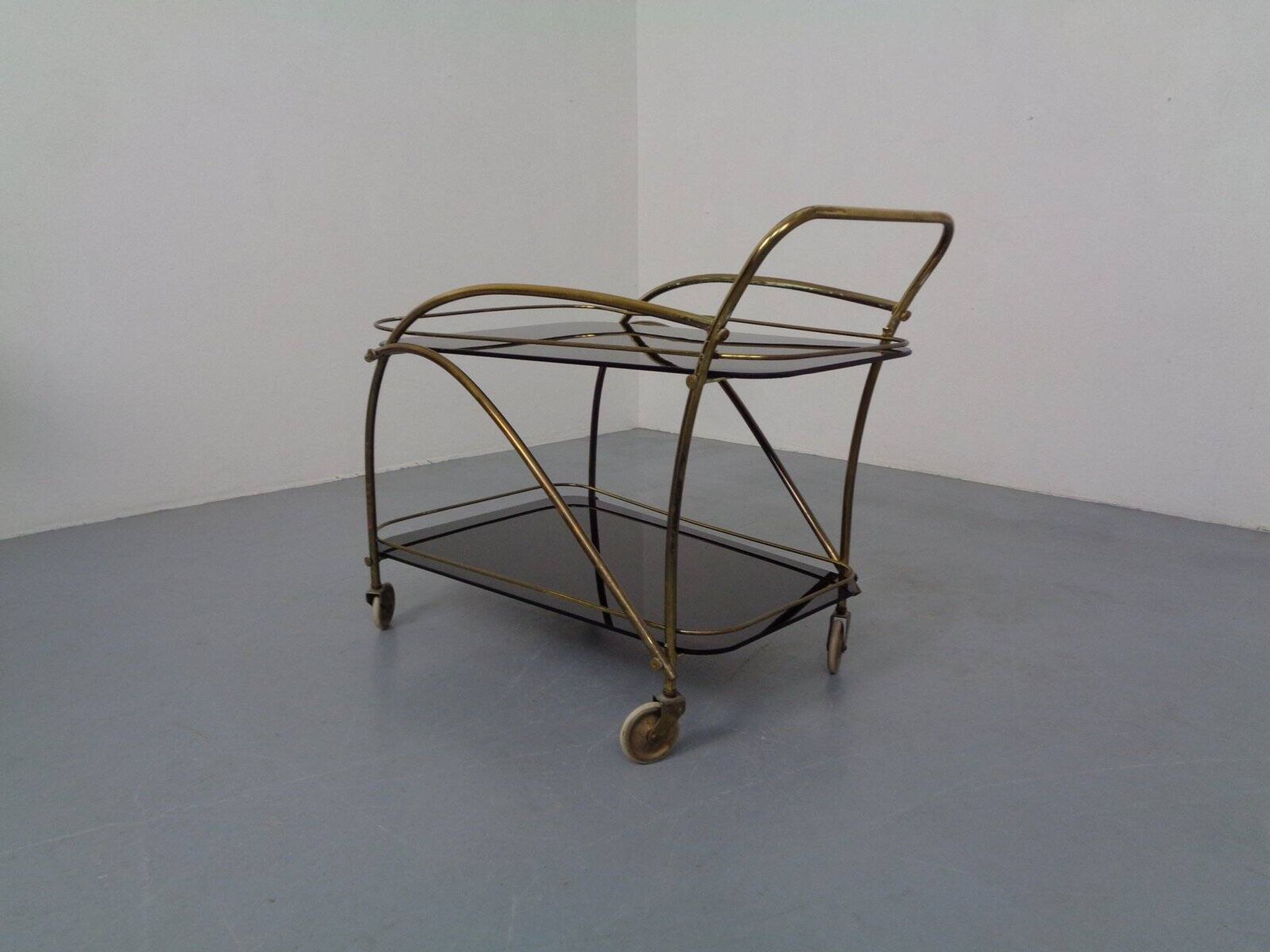 Mid-Century French Brass & Glass Serving Bar Cart, 1960s
