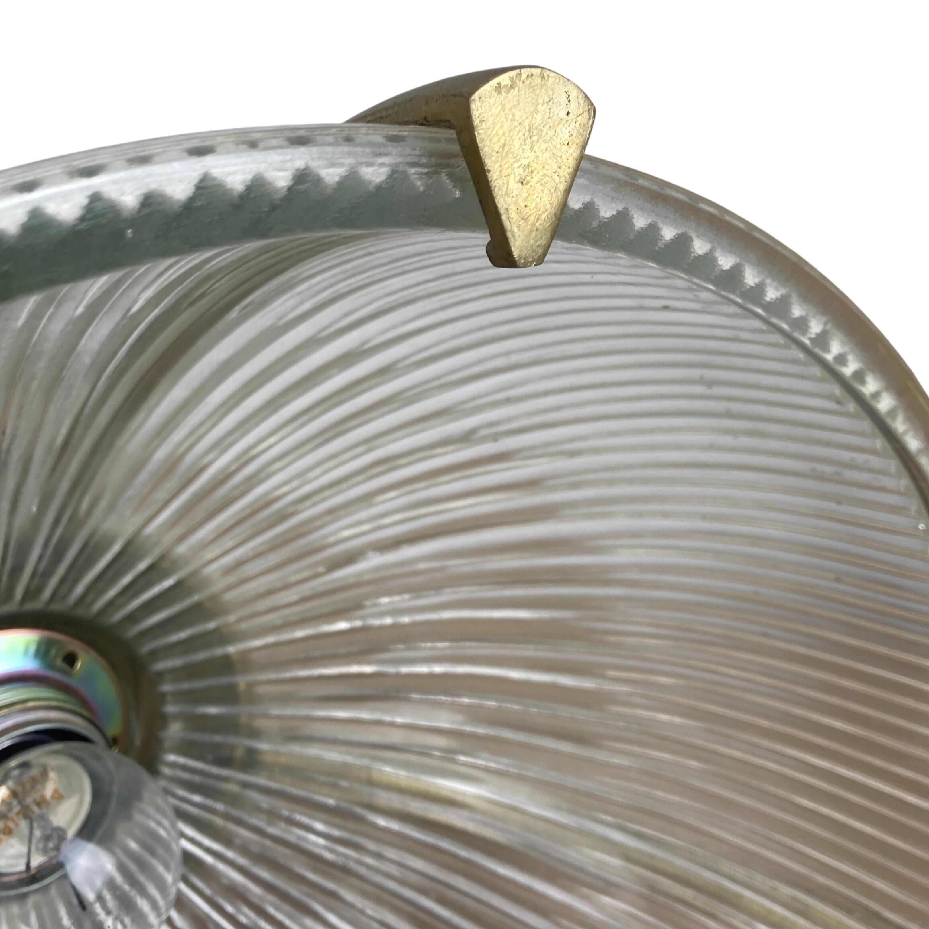 Art deco holophane cut glass and brass wall lamps, 1970