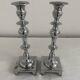 Large antique silver plated candlesticks, square base, pair, classic
