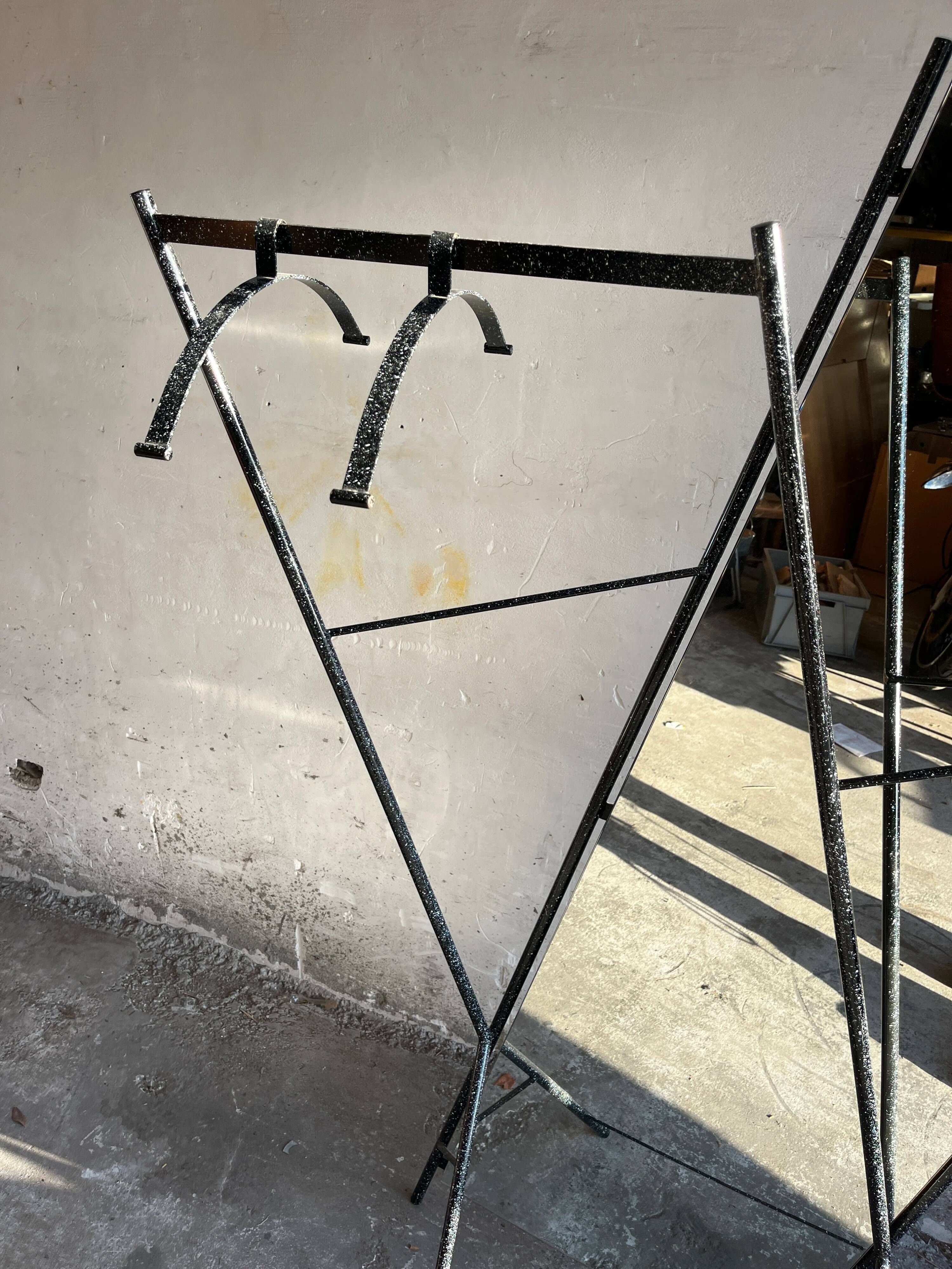Coat rack with mirror in metal Memphis style (1980s)
