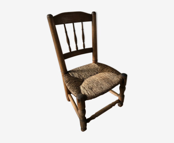 Chaise ancienne écolier enfant bois & assise paillée vintage | Selency