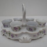 Ancien service de 6 coquetiers en porcelaine décorée sur support