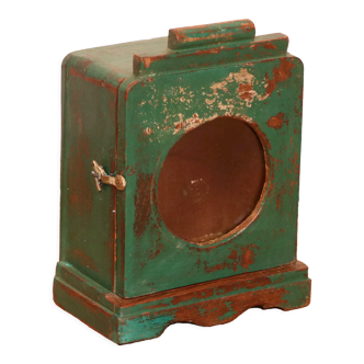 Old art deco wall display case in original green teak