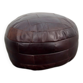 Pouf en cuir patchwork français vintage, années 1960