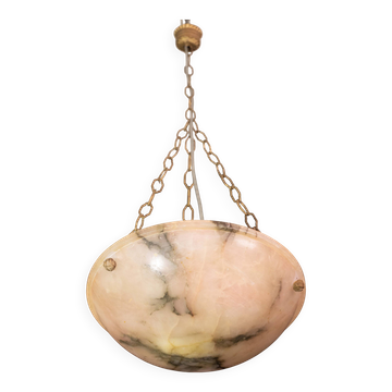 Art Decò Albaster white and pink chandelier, 1950s