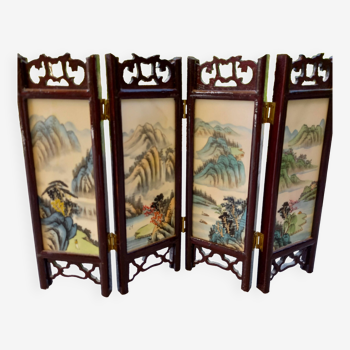 Mini Chinese screen in hand-painted marble and lacquered wood