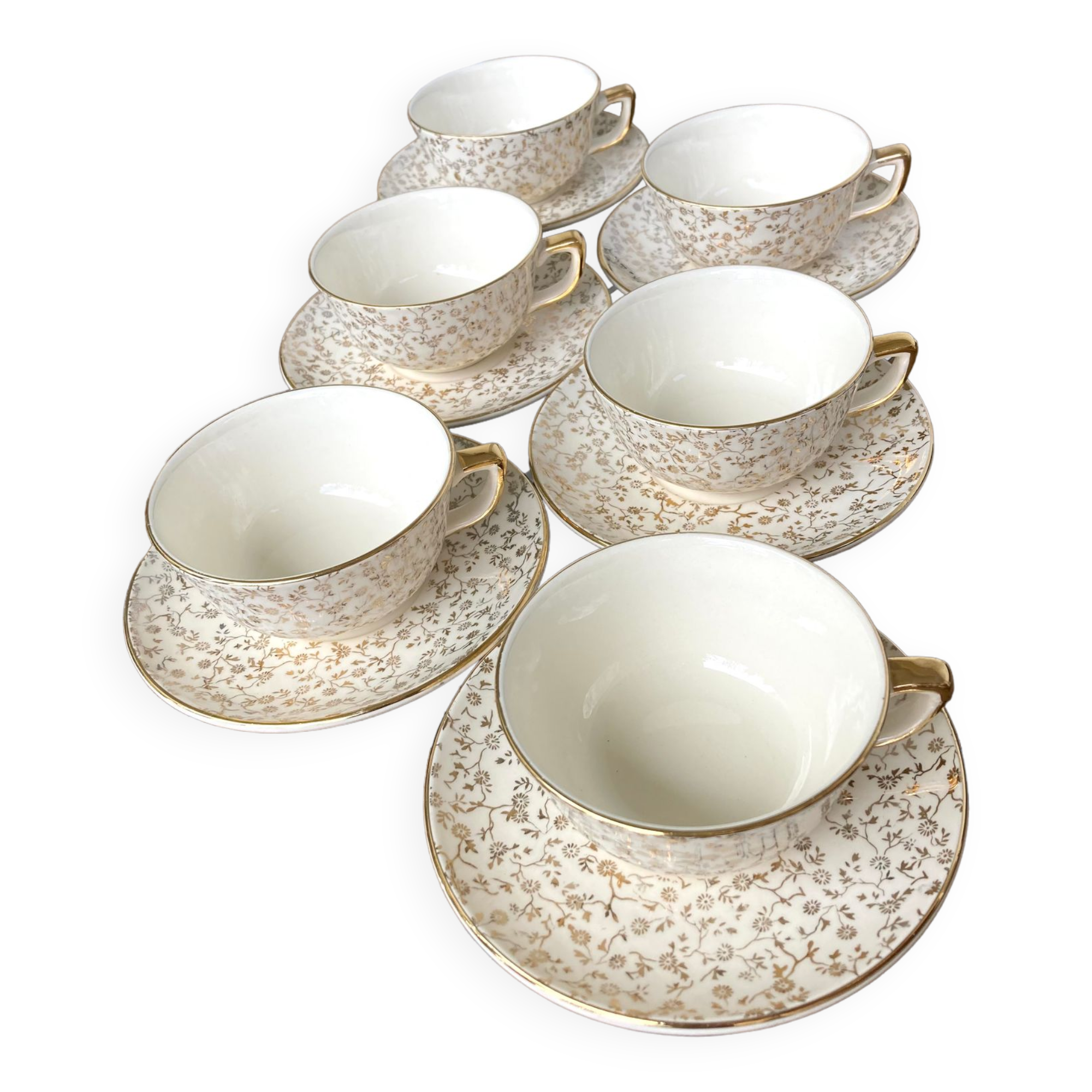 6 cups and sub-cups Villeroy and Boch "little golden flowers" 50s
