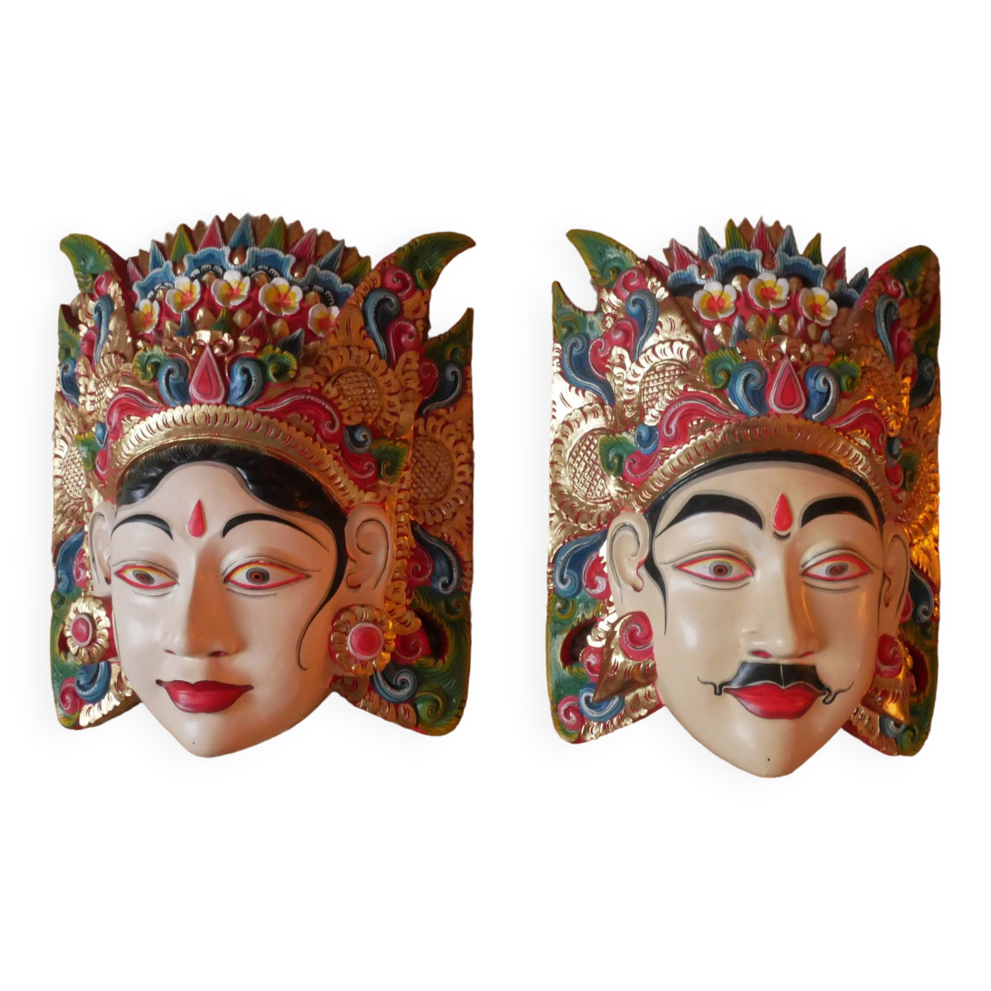 Indonesian deity masks Balinese decoration handcrafted