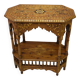 Oriental pedestal table in hexagonal shape made of cedar wood and marquetry