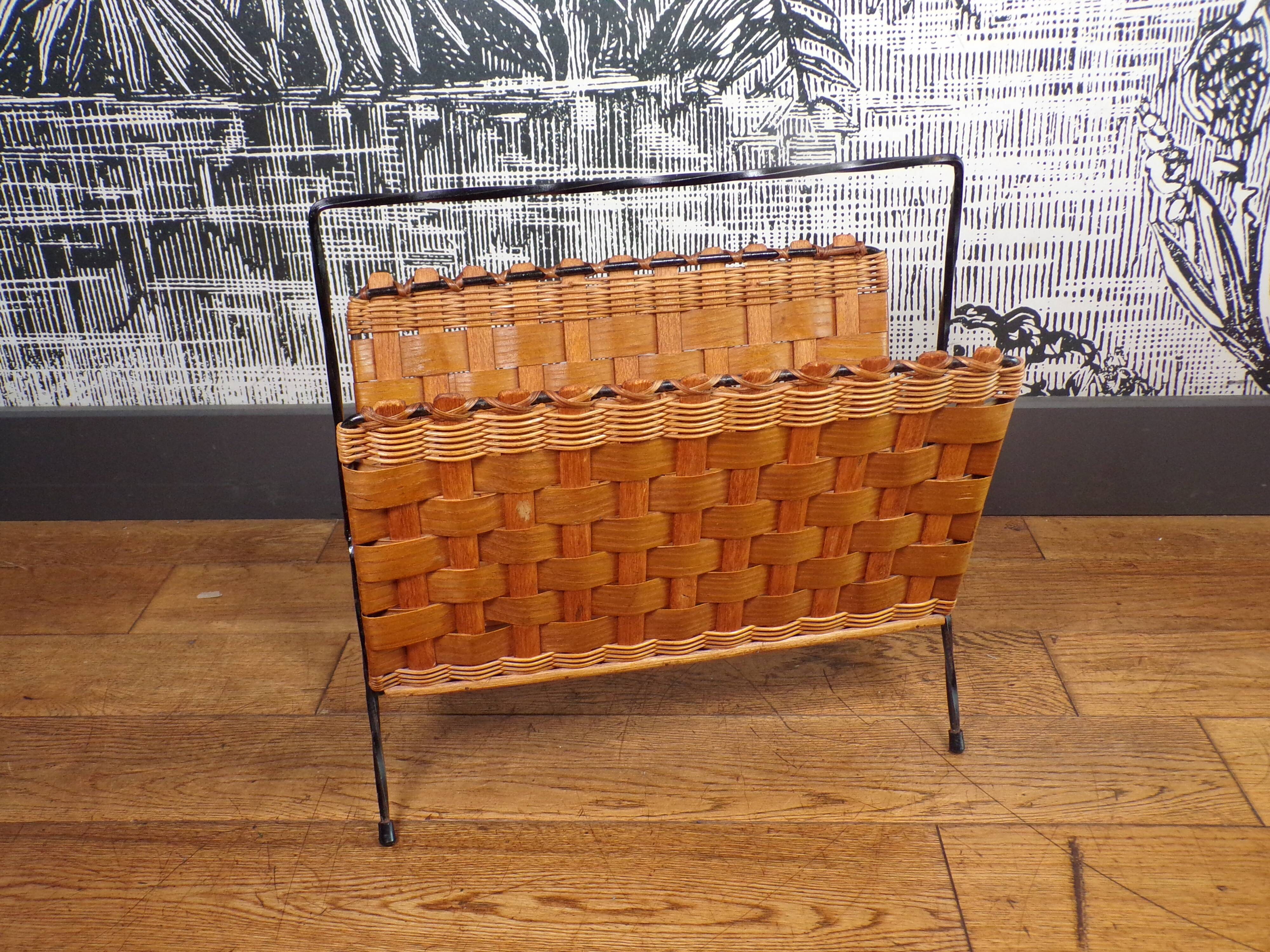 Rattan and metal magazine holder