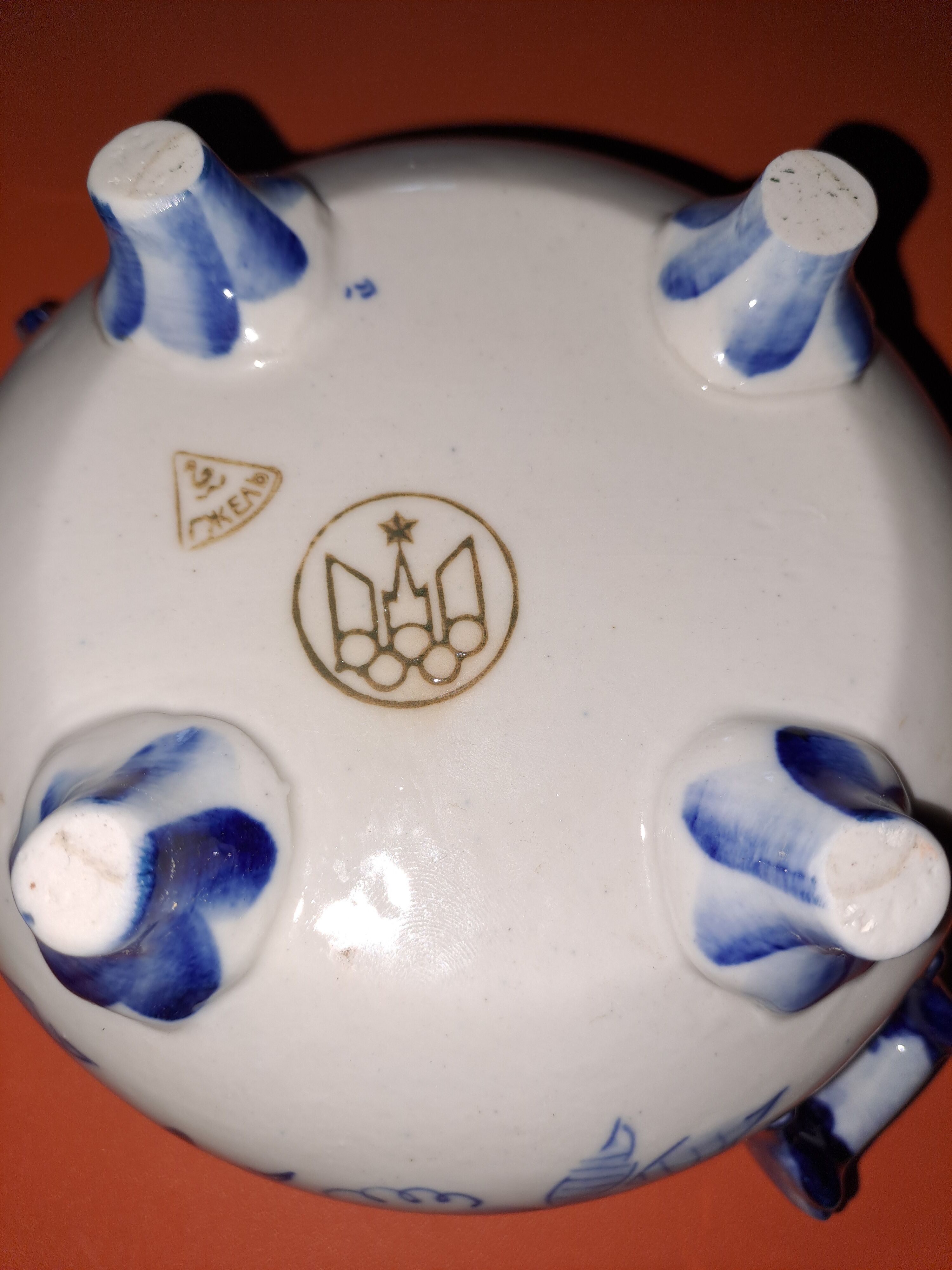 Vintage Gzhel porcelain sugar bowl