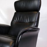 Lounge chair made in black leather & aluminium swivel from 1970s