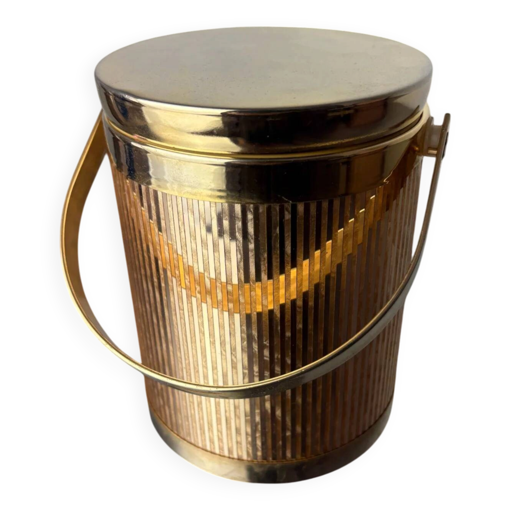Seau à glace de l'ère disco dorée, miroirs dorés, Italie, 1970